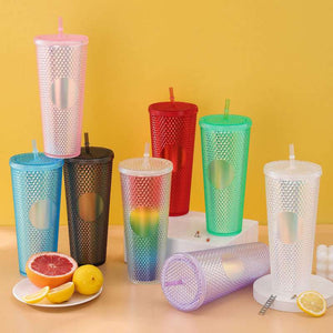 Diamond Cup Double-Layer Plastic Straw Cup with LED Light (Random Colors) - 700 ml