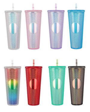 Diamond Cup Double-Layer Plastic Straw Cup with LED Light (Random Colors) - 700 ml