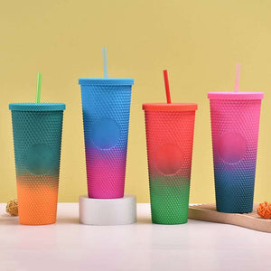 700 ml Gradient Plastic Cup Creative Cup with Straw Double-Layer Cup - Matte (Random Colors)